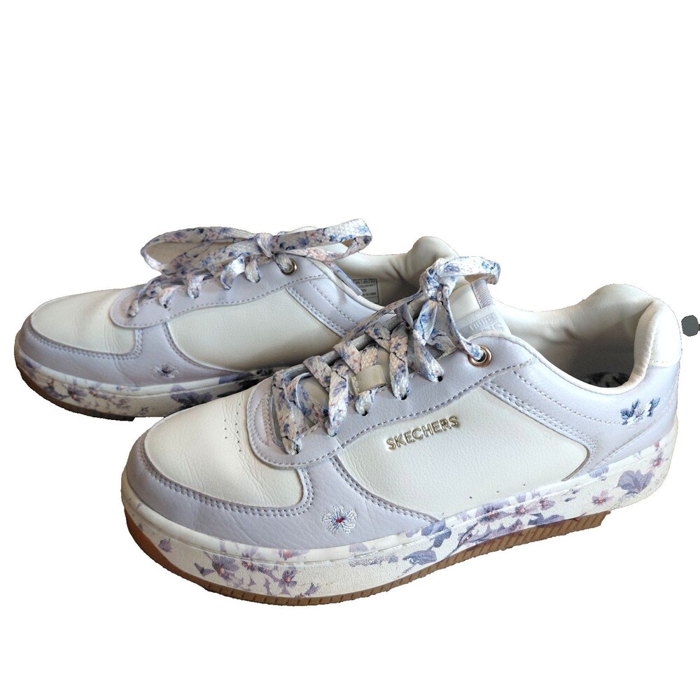 Skechers Sport Court 2.0 Floral Frenzy Womens Sneakers White Lavender Sz 8